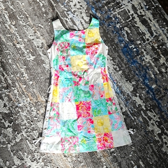 Lilly Pulitzer multi patchwork lace up "Delia" mini shift dress 2014 76214 - Picture 1 of 12